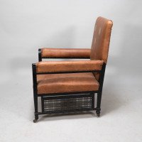 E. W. Godwin Design. attributed. An Anglo-Japanese Armchair with Slightly Curved Pagoda Shaped Arms & Fine Lattice Detailing - Thumbnail 4