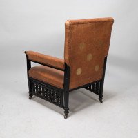 E. W. Godwin Design. attributed. An Anglo-Japanese Armchair with Slightly Curved Pagoda Shaped Arms & Fine Lattice Detailing - Thumbnail 5