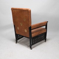E. W. Godwin Design. attributed. An Anglo-Japanese Armchair with Slightly Curved Pagoda Shaped Arms & Fine Lattice Detailing - Thumbnail 7