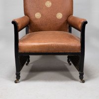 E. W. Godwin Design. attributed. An Anglo-Japanese Armchair with Slightly Curved Pagoda Shaped Arms & Fine Lattice Detailing - Thumbnail 15
