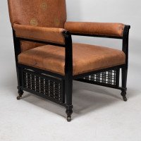 E. W. Godwin Design. attributed. An Anglo-Japanese Armchair with Slightly Curved Pagoda Shaped Arms & Fine Lattice Detailing - Thumbnail 14