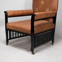 E. W. Godwin Design. attributed. An Anglo-Japanese Armchair with Slightly Curved Pagoda Shaped Arms & Fine Lattice Detailing - Thumbnail 16