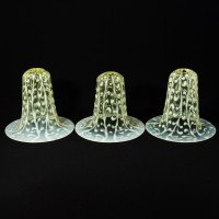 A Set of Three Vaseline Bell Shades with Raised Trailing Leaf Decoration - Thumbnail 1