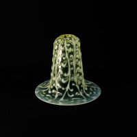 A Set of Three Vaseline Bell Shades with Raised Trailing Leaf Decoration - Thumbnail 5