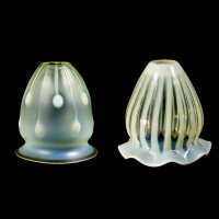 Two Arts & Crafts Vaseline/Uranium Glass Shades, One with Stripes One with Spots