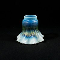Arts and Crafts, c.1900 Ribbed Vaseline Glass Shade with Ruffled Rim - Thumbnail 1