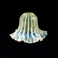 A Pleated Vaseline Shade, Consisting of Alternating Stripes & a Ruffled Rim