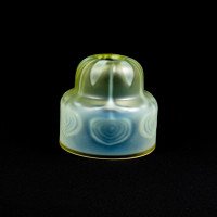 Arts and Crafts, c.1900 Set of Three Peacock Feather Vaseline Glass Shades - Thumbnail 9