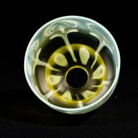 Arts and Crafts, c.1900 Set of Three Peacock Feather Vaseline Glass Shades - Thumbnail 13