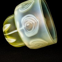 Arts and Crafts, c.1900 Set of Three Peacock Feather Vaseline Glass Shades - Thumbnail 26