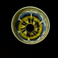 Arts and Crafts, c.1900 Set of Three Peacock Feather Vaseline Glass Shades - Thumbnail 28