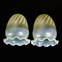 A Rare Pair of Vaseline Shades with Acid Etched Fleur-de-Lys - Thumbnail 1