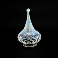 Arts and Crafts Vaseline Glass Teardrop Shades – Stylised Peacock Motifs - Thumbnail 7