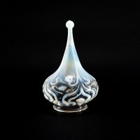 Arts and Crafts Vaseline Glass Teardrop Shades – Stylised Peacock Motifs - Thumbnail 10