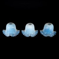A Set of Six Opalescent Blue Vaseline Glass Shades with Textured Design & Delicately Ruffled Edges - Thumbnail 3