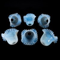 A Set of Six Opalescent Blue Vaseline Glass Shades with Textured Design & Delicately Ruffled Edges - Thumbnail 4