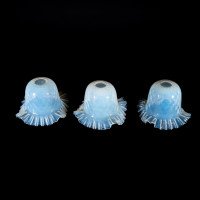 A Set of Six Opalescent Blue Vaseline Glass Shades with Textured Design & Delicately Ruffled Edges - Thumbnail 6