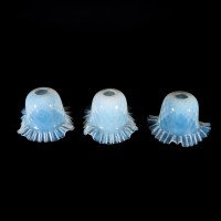 A Set of Six Opalescent Blue Vaseline Glass Shades with Textured Design & Delicately Ruffled Edges - Thumbnail 7