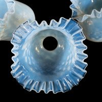 A Set of Six Opalescent Blue Vaseline Glass Shades with Textured Design & Delicately Ruffled Edges - Thumbnail 15