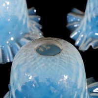A Set of Six Opalescent Blue Vaseline Glass Shades with Textured Design & Delicately Ruffled Edges - Thumbnail 18