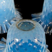 A Set of Six Opalescent Blue Vaseline Glass Shades with Textured Design & Delicately Ruffled Edges - Thumbnail 20