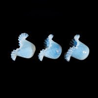 A Set of Six Opalescent Blue Vaseline Glass Shades with Textured Design & Delicately Ruffled Edges - Thumbnail 21
