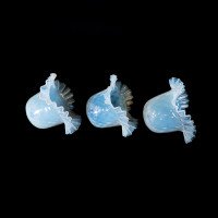 A Set of Six Opalescent Blue Vaseline Glass Shades with Textured Design & Delicately Ruffled Edges - Thumbnail 23