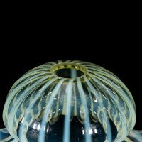 Pair of Vaseline Glass Shades with Radiating Stripes and Ruffled Rims c.1900 - Thumbnail 4