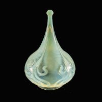 A Rare Tear Drop Vaseline Glass Shade with Peacock Feather Motifs & Green-White Tint - Thumbnail 1