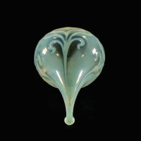 A Rare Tear Drop Vaseline Glass Shade with Peacock Feather Motifs & Green-White Tint - Thumbnail 11