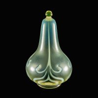 Tear Drop Vaseline Glass Shade with Stylised Peacock Feather Motifs c.1900 - Thumbnail 1