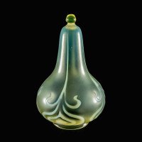 Tear Drop Vaseline Glass Shade with Stylised Peacock Feather Motifs c.1900 - Thumbnail 5