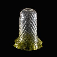 A Vaseline Glass Shade with Textured Honeycomb Pattern and Gently Ruffled Green Rim - Thumbnail 2
