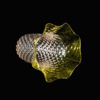 A Vaseline Glass Shade with Textured Honeycomb Pattern and Gently Ruffled Green Rim - Thumbnail 5