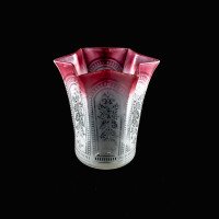 Acid Etched Pink-Tinted Glass Shade with Flared Rim c.1900 - Thumbnail 10