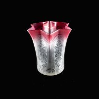 Acid Etched Pink-Tinted Glass Shade with Flared Rim c.1900 - Thumbnail 11