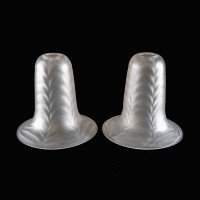 A Pair of Frosted Glass Shades with Feather-Like Embossed Pattern & Flared Rims - Thumbnail 1