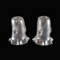 A Pair of Frosted Glass Shades with Teardrop Embellishments & Ruffled Rims - Thumbnail 1
