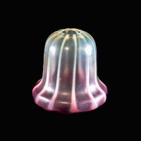 Striped Vaseline Glass Shade with Ribbed Bell Shape & Soft Pink Accents - Thumbnail 1