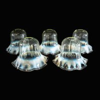 A Set of Five Vaseline Glass Shades with Wavy Ruffled Rims & Blue Hues - Thumbnail 1