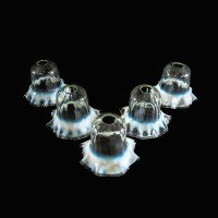 A Set of Five Vaseline Glass Shades with Wavy Ruffled Rims & Blue Hues - Thumbnail 2