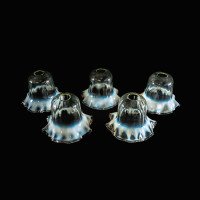 A Set of Five Vaseline Glass Shades with Wavy Ruffled Rims & Blue Hues - Thumbnail 3