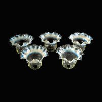 A Set of Five Vaseline Glass Shades with Wavy Ruffled Rims & Blue Hues - Thumbnail 4