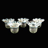 A Set of Five Vaseline Glass Shades with Wavy Ruffled Rims & Blue Hues - Thumbnail 5