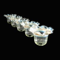 A Set of Five Vaseline Glass Shades with Wavy Ruffled Rims & Blue Hues - Thumbnail 6