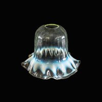 A Set of Five Vaseline Glass Shades with Wavy Ruffled Rims & Blue Hues - Thumbnail 7