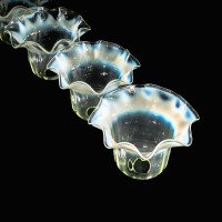 A Set of Five Vaseline Glass Shades with Wavy Ruffled Rims & Blue Hues - Thumbnail 8