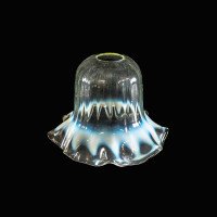 A Set of Five Vaseline Glass Shades with Wavy Ruffled Rims & Blue Hues - Thumbnail 9