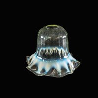 A Set of Five Vaseline Glass Shades with Wavy Ruffled Rims & Blue Hues - Thumbnail 11