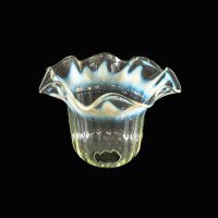 A Set of Five Vaseline Glass Shades with Wavy Ruffled Rims & Blue Hues - Thumbnail 12